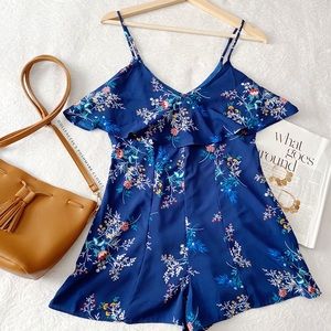 Dark Blue Floral Print Romper